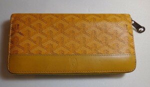  Goyard длинный кошелек раунд застежка-молния желтый кожа подлинный товар бренд подарок GOYARD[ б/у ] s01