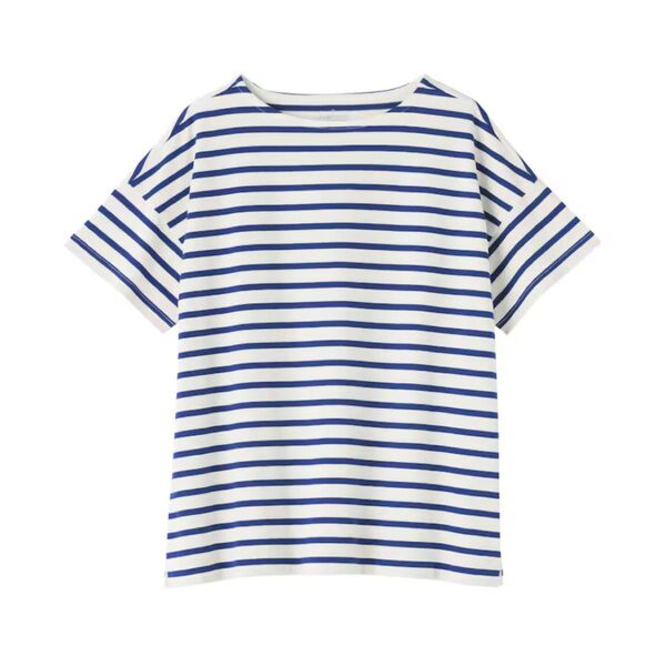 新品 無印良品 ボートネック 半袖 Tシャツ レディース S ブルーボーダー