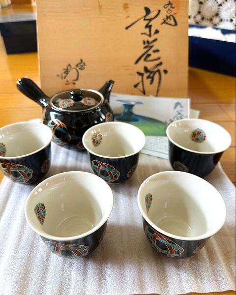 未使用 九谷焼 清山窯 急須&湯呑み5客セット
