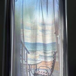 薄手シフォン のれん カフェカーテン 海辺のカフェ風景