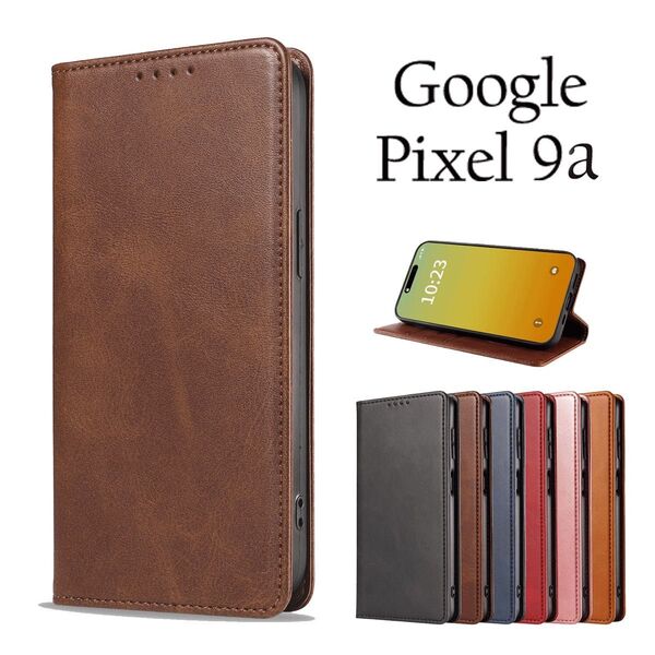 Google Pixel 9aケース グーグルピクセル9a ベルトなし マグネット 手帳型:ブラウン