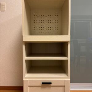 【レンジ台】ホワイト木製シェルフ 3段収納 引き出し付き