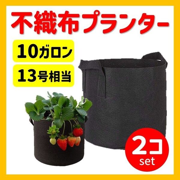 不織布プランター 10ガロン 13号 2個 ルーツポーチ 植木鉢カバー 花 野菜 ガーデニング 家庭菜園 匿名配送 送料無料 安い
