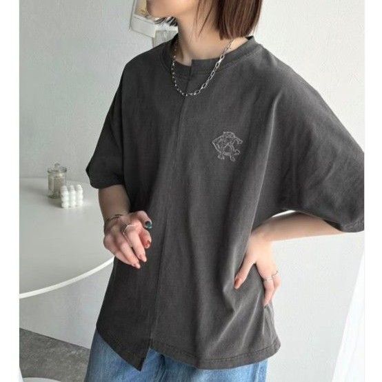 《JaVaジャバコラボ》綿100% 切替BODYロゴTシャツ(半袖) Lサイズ チャコール