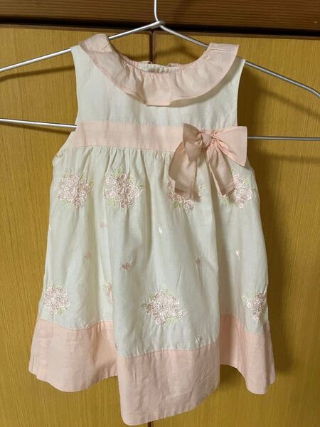 センスオブワンダー 80cm ワンピース 白 ピンク ノースリーブ 女の子 花柄 70cm 60cm 綿100% 日本製 刺繍