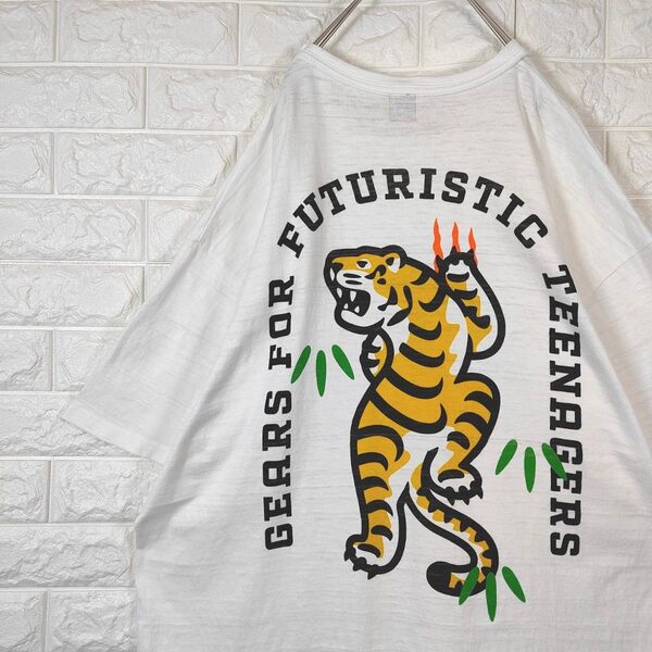 【希少3XL】 ヒューマンメイド Tシャツ タイガー 虎 爪跡 笹 デカロゴ 左胸ポケット ホワイト