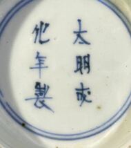 古伊万里 染付　蛸唐草　花鳥図　中麒麟絵　蓋付茶碗　大明成化年製　天保　西と_画像4