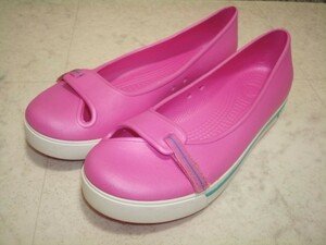 ●1回のみ履 美品 crocs クロックス 軽量 ピンク マジックテープ式 レディース パンプス スニーカー シューズ 靴 W9 25.0cm 38 XL LL 防水