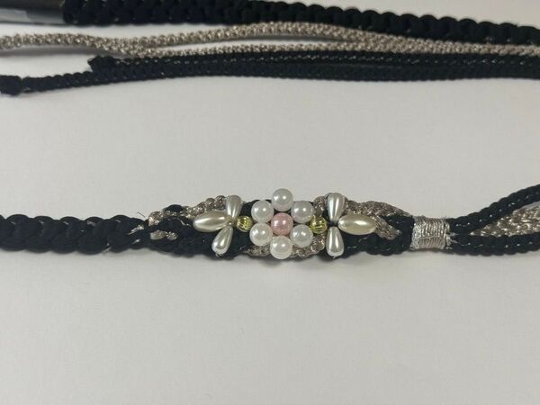 振袖 帯締め 正絹 パール 黒色 シルバー 銀 銀糸 成人式 極美品