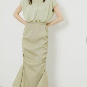 リエンダrienda ドローストリング マーメイドワンピース グリーンF黄緑ドッキング