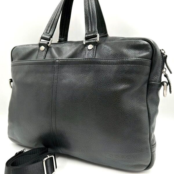 COACH コーチ ビジネスバッグ 2way ブリーフケース A4 ショルダーバッグ オールレザー シボ革 ブラック 黒 メンズ