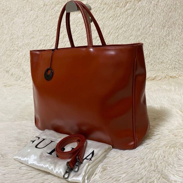 FURLA ブラウン 本革 トート バッグ ショルダーバッグ ハンドバッグ A4収納可 2WAY チャーム付き COACH