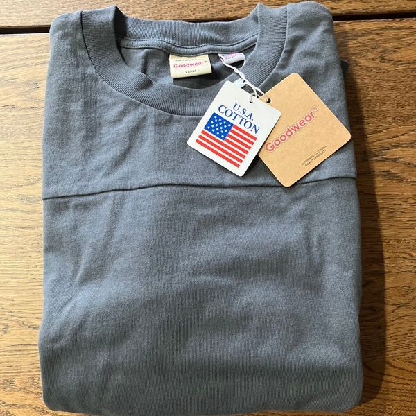 Goodwear ポケットTシャツ USAコットン アメリカ製 ヘビーウェイト L ブルーグレー
