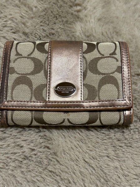 COACH コーチ 二つ折り財布 シグネチャー ベージュ