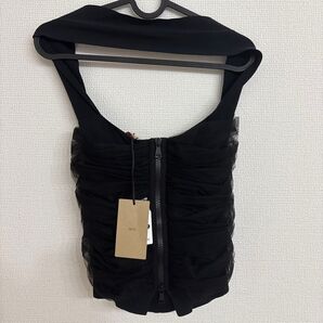 40 N°21 ブラック チュール ギャザートップ ジップアップ ノースリーブ