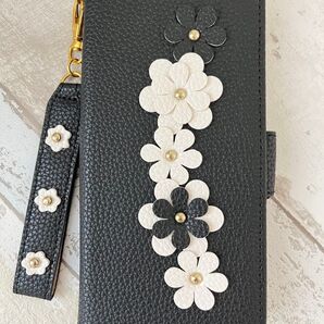 iPhone 15 ケース カバー 手帳型 全面保護 上品 おしゃれ 手作り花 タッセル付き カード収納 スタンド機能 便利
