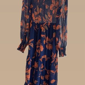 LTS ネイビーオレンジ花柄マキシワンピース
