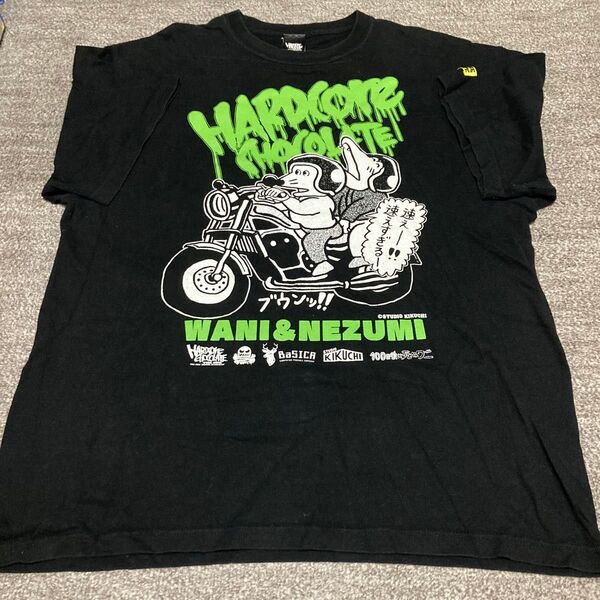 ハードコアチョコレート HARDCC 100日後に死ぬワニ/ワニ&ネズミ(ニケツブラック)Tシャツ XL