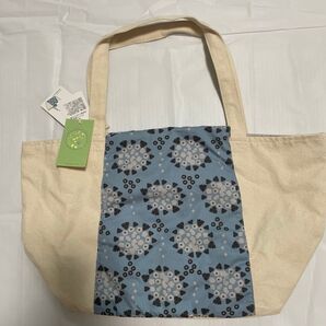 新品未使用 ノースオブジェクトトートバッグ 生成り 綿 ブルー系 花模様