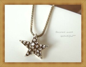 ★STERLING SILVER/シルバー製★1粒ダイヤ調ストーン付き★粒々装飾の小ぶりなスター/お星様ネックレス★143