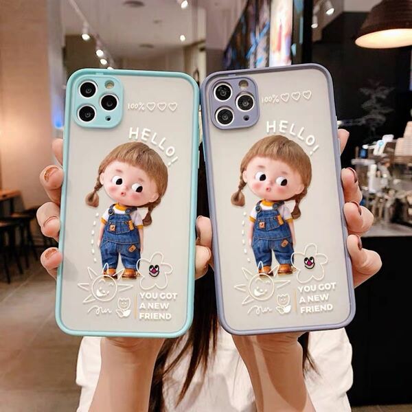 iPhone11 スマホケース 可愛い女の子 グレー