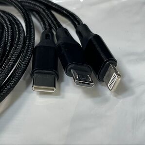 3in1 充電ケーブル Type-C Micro USB Lightning ブラック 1.15m