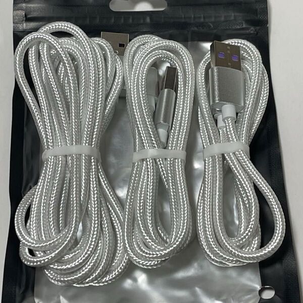 USB Type-C 充電ケーブル 3本セット(1M/1M/2M) シルバー