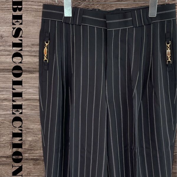 BESTCOLLECTION ベストコレクション スラックス パンツ ボトムス 長ズボン メンズ M 黒 ストライプ 新品