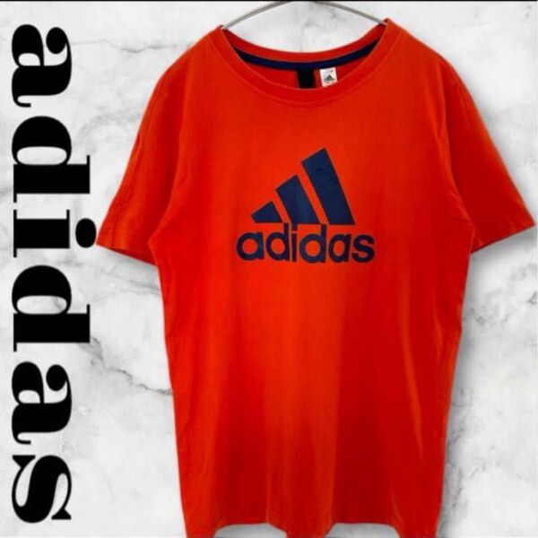 adidas アディダス Tシャツ カットソー トップス 半袖 プリントTシャツ 160 オレンジ 綿 子供服 キッズ