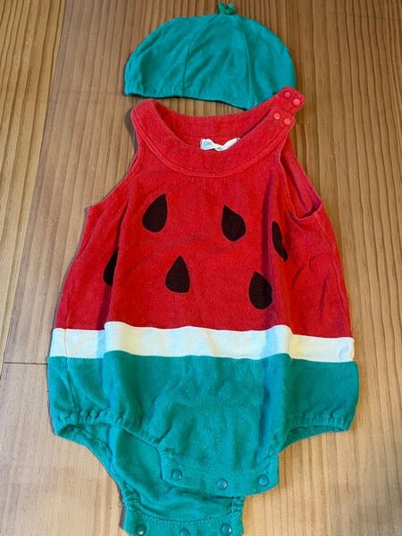 スイカ ロンパース 女の子 男の子 ベビー服 ノースリーブロンパース