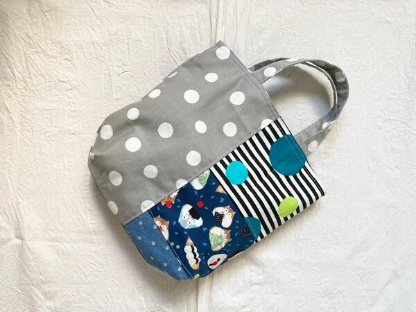 ハンドメイド ちょいとお出かけトートバッグ★グレーA ミニバック・エコバッグ・サブバック
