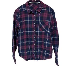 チェック柄長袖シャツ パープル ネイビー カジュアル