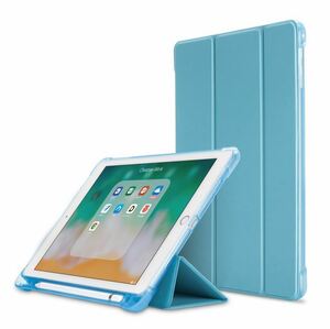 ★送料無料★【新品 未使用】iPadカバー　ケース　10.2インチ　第7世代　半透明　マグネット開閉　ペン立て穴あり　3つ折り　色:ブルー
