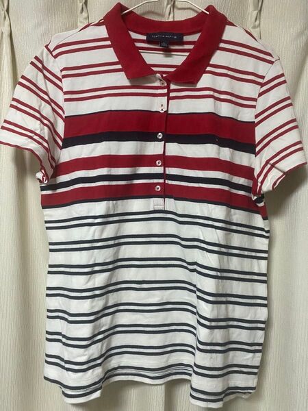 TOMMY HILFIGER ボーダー柄ポロシャツ XL レディース