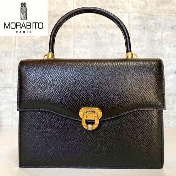 美品 MORABITO BLACK カーフレザー モラビト ゴールド金具 ブラック 黒 ハンドバッグ トートバッグ ショルダー