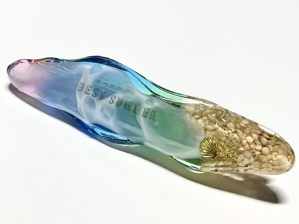⑨海 ヘアクリップ ハンドメイド ヘアアクセサリー レジン 星の砂 海塗り