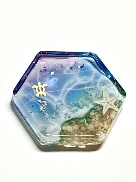海のイメージヘアゴム 海塗り ハンドメイド レジン製 六角形
