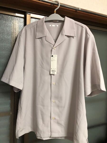 新品 GU オープンカラーシャツ ライトグレー S メンズレディース半袖 服
