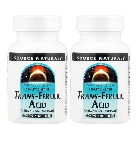 新品 2個 フェルラ酸250mg 60粒 ポリフェノール 高品質ソースナチュラルズ 抗酸化 冴え若さ 美容 健康 明日発送可
