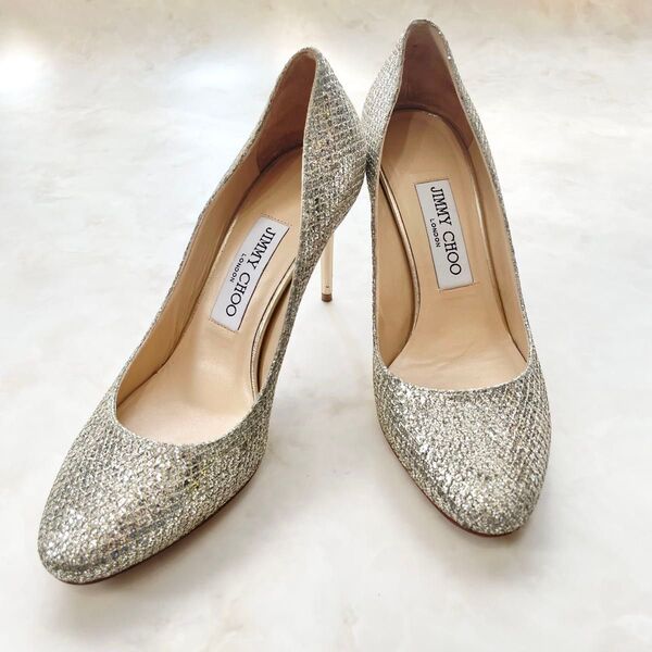 JIMMYCHOO ジミーチュウ グリッターパンプス ブライダルシューズ ラメ ヒール ラウンドトゥ