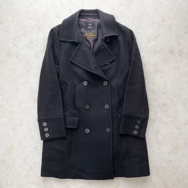大きいサイズ 23区 ニジュウサンク Pコート ウール カシミヤ混 ピーコート ロング ダブルボタン 46 XXXL ブラック 黒
