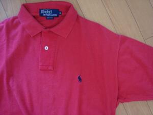 USED прекрасный товар *POLO Ralph Lauren * темно-синий po колено вышивка *USA производства рубашка-поло *S размер!