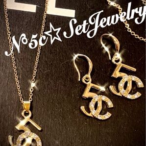 StyLisH★SET☆煌くN°5c☆ピアス&ネクレス★ハイクオリティグレードUP!チェーンK18GP刻印入GLaM★イヤリング有