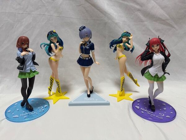 【開封美品5体セット】うる星やつら ラムちゃん×2 五等分の花嫁 中野二乃 中野三玖 リゼロ レム フィギュア