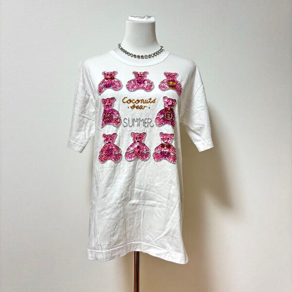 値下げ◎y2k 平成ギャル 00s クマ くま ストーン ピンク 半袖Tシャツ