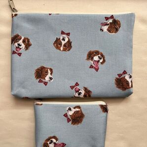 ファスナーポーチセット☆通帳サイズとカードサイズ☆限定品9個のうちの④蝶ネクタイ柄サックス