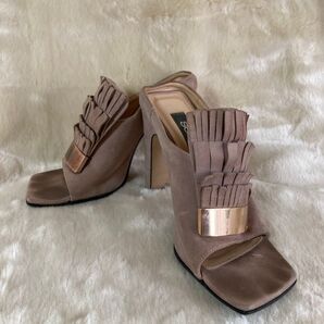 セルジオロッシ sergio rossi ライトブラウン フリンジ ミュール レザー