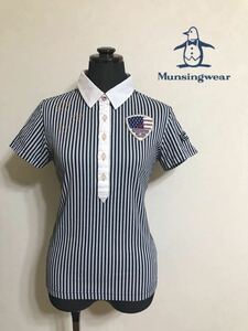 【美品】 Munsingwear golf マンシングウェア ゴルフ レディース ドライポロシャツ ストライプ シャツ トップス サイズM 半袖 SL1629