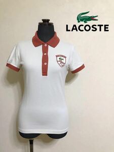 【美品】 LACOSTE ラコステ レディース 75ANS 鹿の子 ポロシャツ トップス クリーム サイズ36 半袖 ファブリカ PF8513