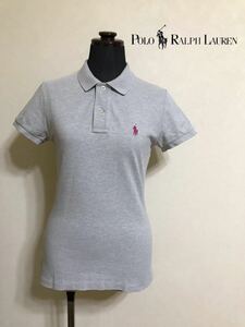 Polo Ralph Lauren ポロ ラルフローレン レディース スキニー アイコン 鹿の子 ポロシャツ トップス 半袖 サイズS グレー WMBLKNIS1100010